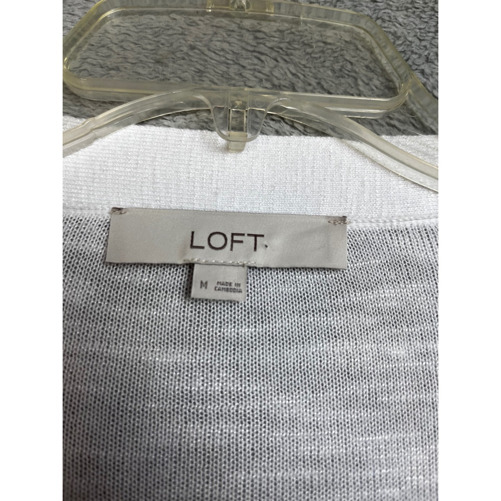 Loft White Ramie Rayon Blend V-Neck Button Front Cardigan M Coastal Grandma - Picture 7 of 7